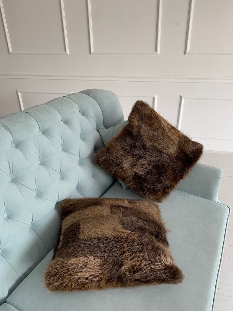 Two Real Beaver Fur Pillow Cover Cushion Cases Fur Living Etsy