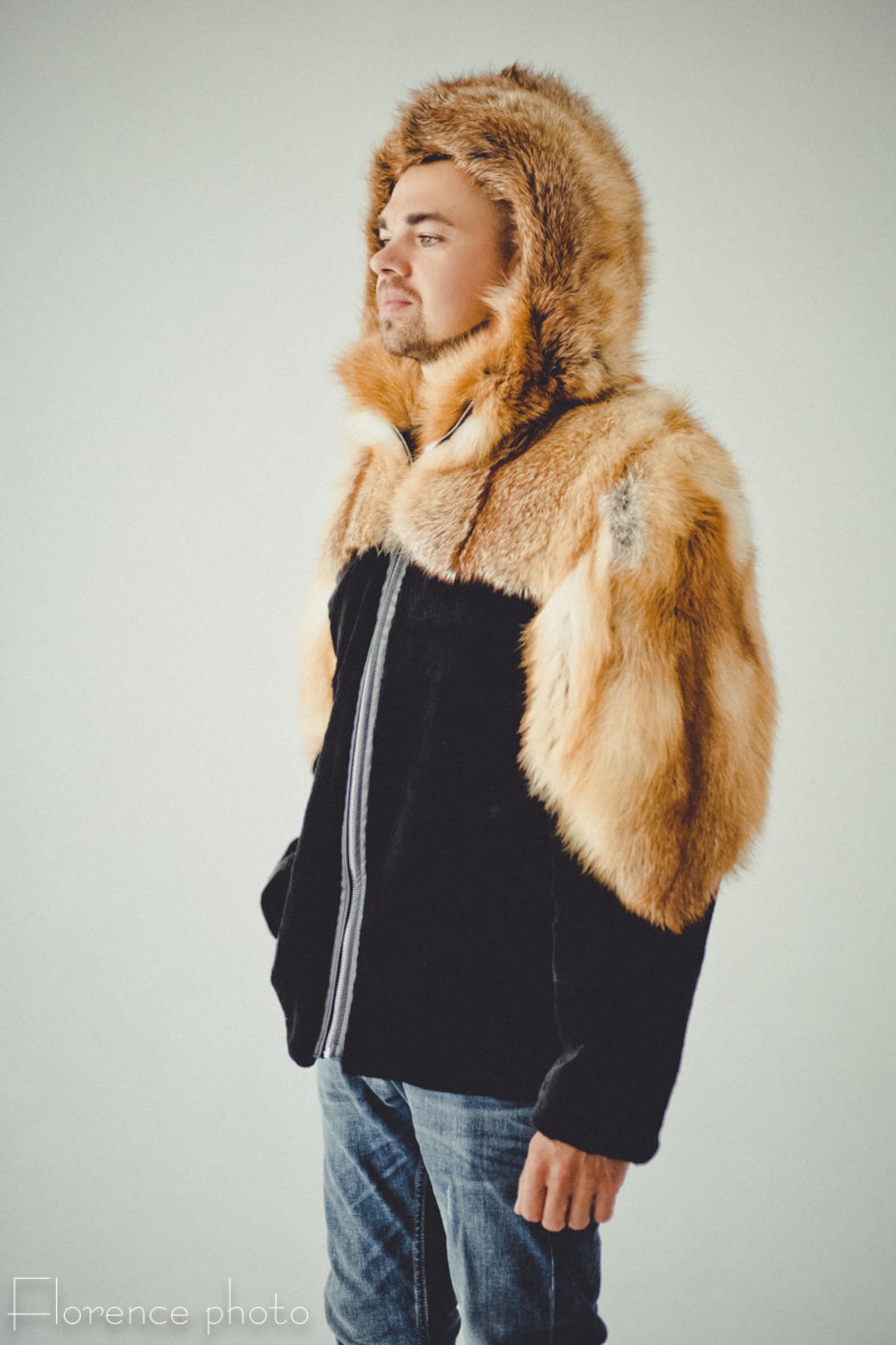 Mens Fur Hooded Jacket Fox Fur Coat for Men Winter Etsy