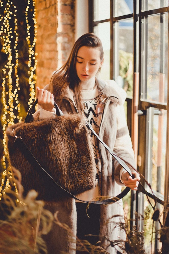 Brown Mink Fur Handbag Mink Fur Shoulder Bag Mink Fur -  Israel