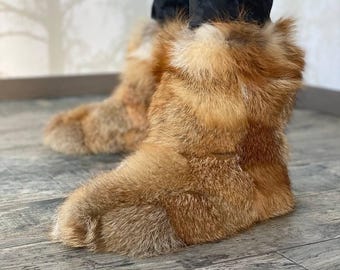 Luxury Indoor  Real Fox Fur Boots for Men&Women I Red Fur Home  Booties