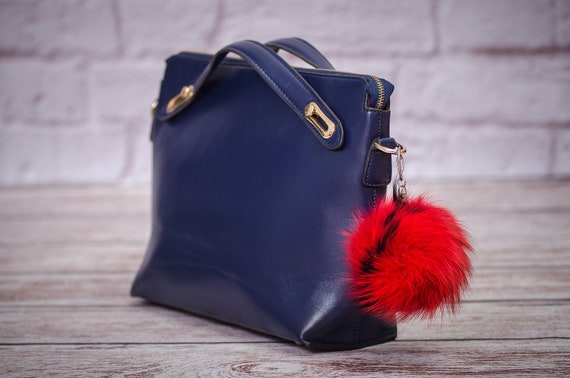 Porte-clés En Fourrure Véritable Raton Laveur - Pompons Mignons, Idéal Cadeau, Couleur Rouge