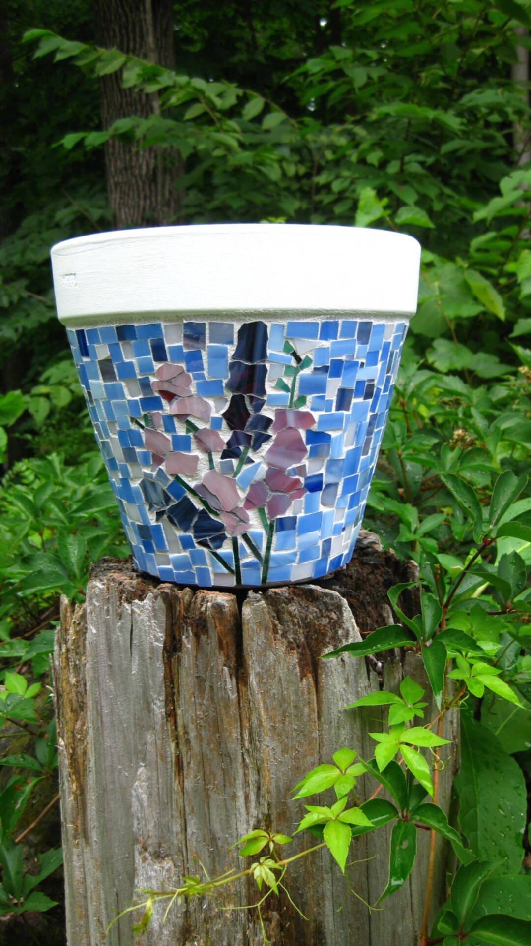 Custom Made Mosaic Planter With Larkspurs Etsy