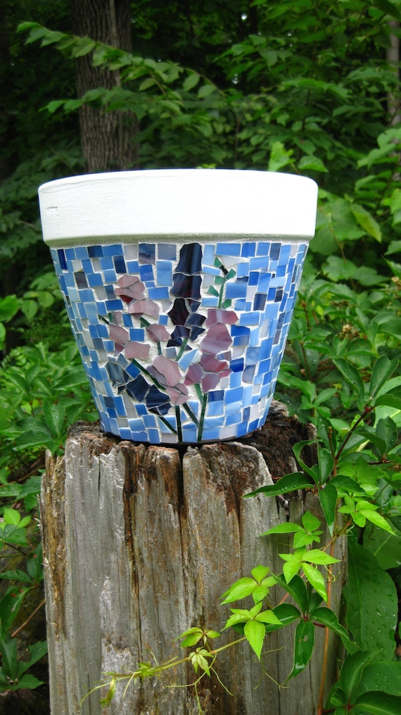 Custom Made Mosaic Planter With Larkspurs Etsy