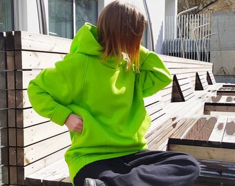 Bright Green Hoodie, Oversized green Cotton Hoodie, Big hood loose long Sweatshirt for men women, Streetwear Clothing