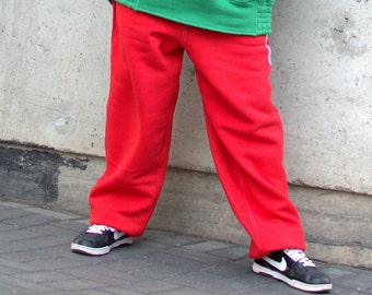 Red Unisex Sweatpants, baggy red Pants,  Casual Cotton Trousers, Loose fit pants, drop crotch sweatpants, Red Christmas Holiday sweatpants