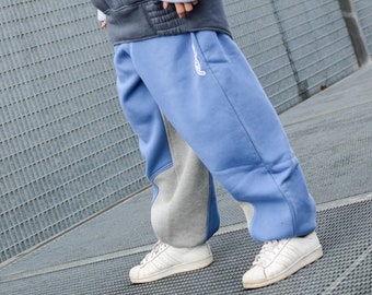 Blue Gray sweatpants for women men, unisex blue cotton pants, baggy deep blue trousers, drop crotch loose pants, blue pants, plus sizes