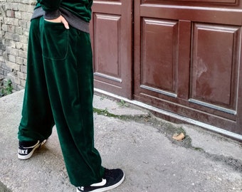 Dark Green Sweatpants, Baggy Sweat Pant Man Woman, Drop Crotch