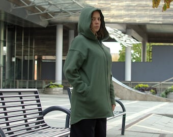 Hoodie for Man Woman Khaki Oversize Zip Hoodie Sweatshirt Long