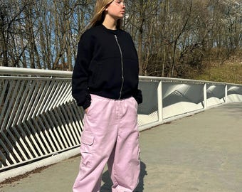 Light Pink Corduroy Cargo Pants: Unisex Y2K Streetwear