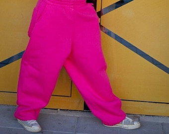 Baggy Pink Sweatpants, High Quality Cotton Pants, Pink Women Pants