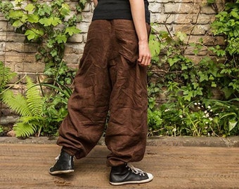 Brown Linen Pants for Woman Man, Brown linen trousers, Brown Harem Pants, Yoga Loose Pants, Festival pants, Boho clothing