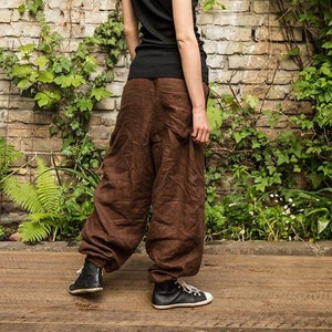 Braune Leinen Haremshose: Unisex Yoga Hose, Boho Kleidung