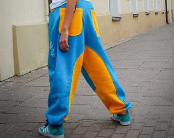 Drawstring Baggy Sweatpants, Blue Sweatpants for Woman Man, Blue