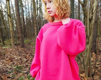 Women's Pink baggy Sweatshirt, Oversized cotton sweater for women, Streetwear Pullover