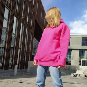Pink Hoodie, Oversized bright Pink Cotton Hoodie, Big hood loose Sweatshirt, Travelling hoodie, Extra long sleeves, Plus sizes