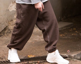 Brown cotton Sweatpants, Brown pants for men women, Unisex drop crotch brown pants, baggy trousers, loose brown pants, plus size pants