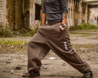 Light Brown Sweatpants, Brown Cotton Unisex Trousers, Drop