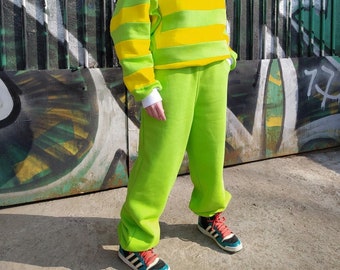 Bright Green Pants, Green sweatpants for woman man, Drop crotch loose pants, Sweats, Yellow cotton trousers, Plus size clothing