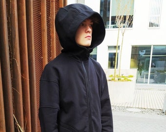 Black Zip  Hoodie, Long lasting hoodie, Women Men Black Hoodie, baggy hoodie, oversize hoodie, big hood hoodie
