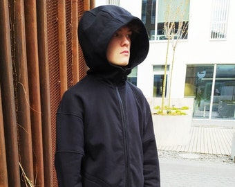 Black Zip Hoodie: Unisex Cotton Blend Oversize Baggy Hoodie