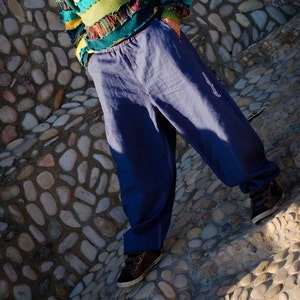 Blue Linen Pants, Yoga Flax Pants, Man Woman Loose Linen Pants, Meditation pants, Festival clothing, drop crotch linen