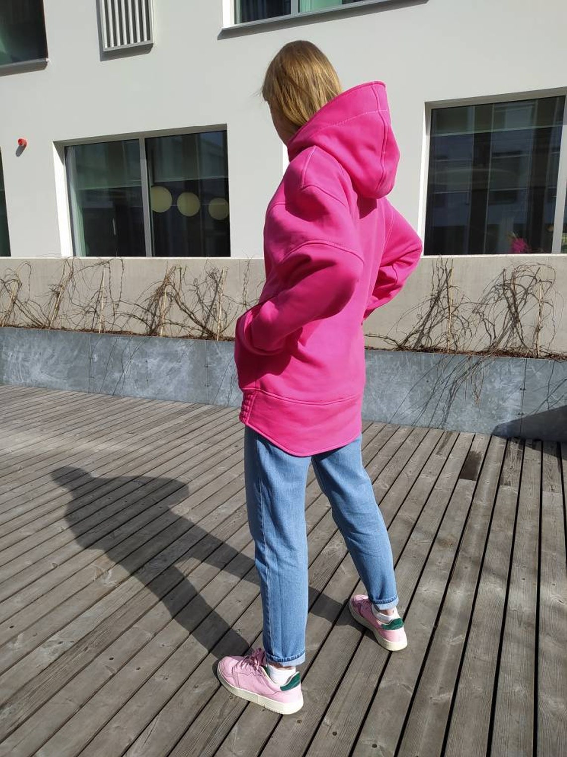 Oversized Hoodie with Cherry Print - Pink