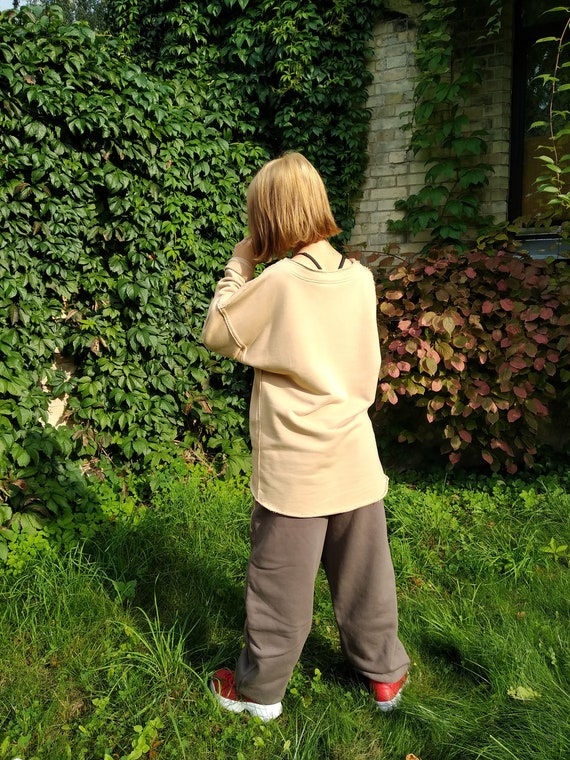 Light Brown Sweatpants, Brown Cotton Unisex Trousers, Drop