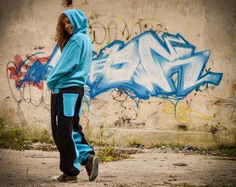 Woman hoodie / Short Ocean blue Hoodie With Wide Sleeves / Woman blue sweatshirt / Fashion clothing / Jumper / Warm handmade hoodie