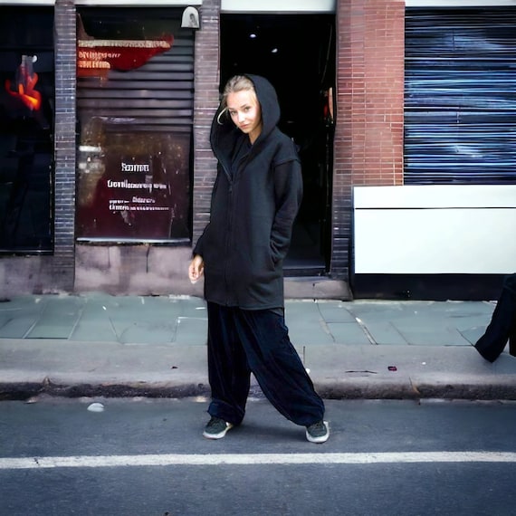 Black Big Hood Hoodie for Man Woman Black Oversized Zip - Etsy