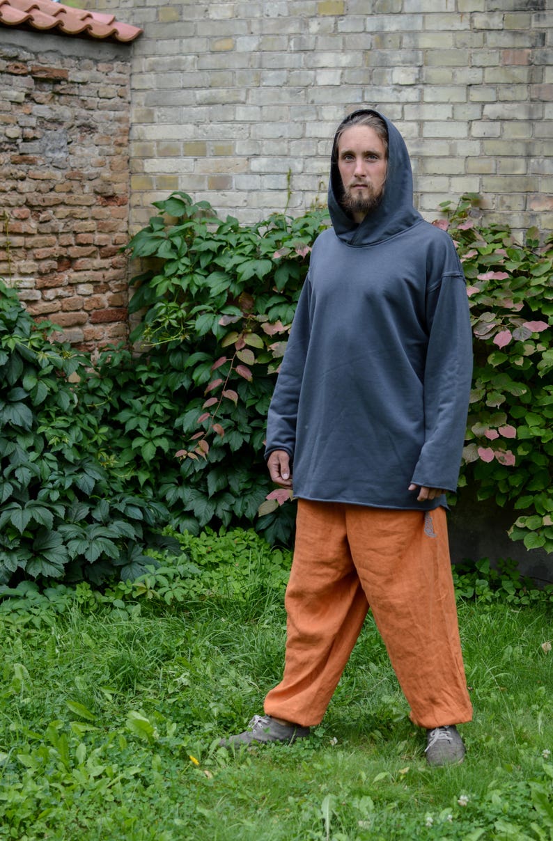 Hoodie, Gray oversize hoodie for man woman, Big hood hoodie, Looped cotton hoodie, hoodie with pockets, unisex festival clothing image 7