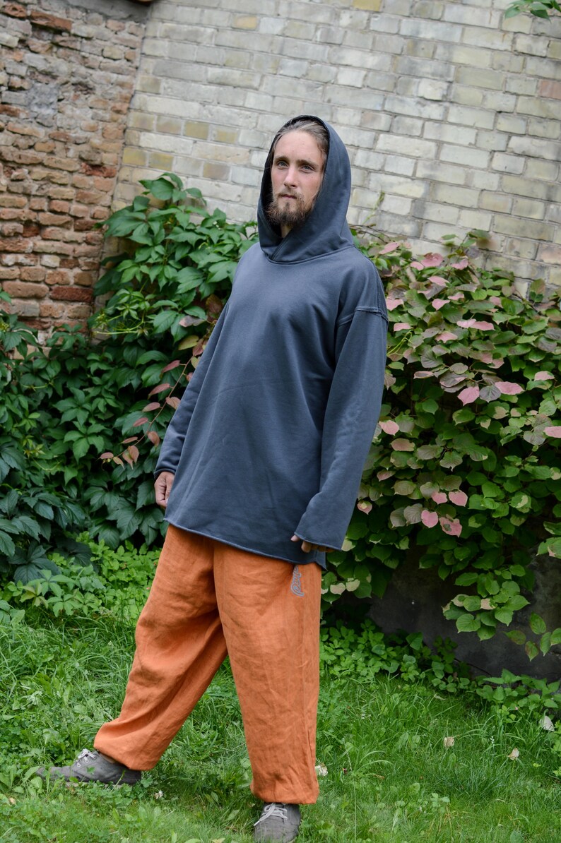 Hoodie, Gray oversize hoodie for man woman, Big hood hoodie, Looped cotton hoodie, hoodie with pockets, unisex festival clothing image 6