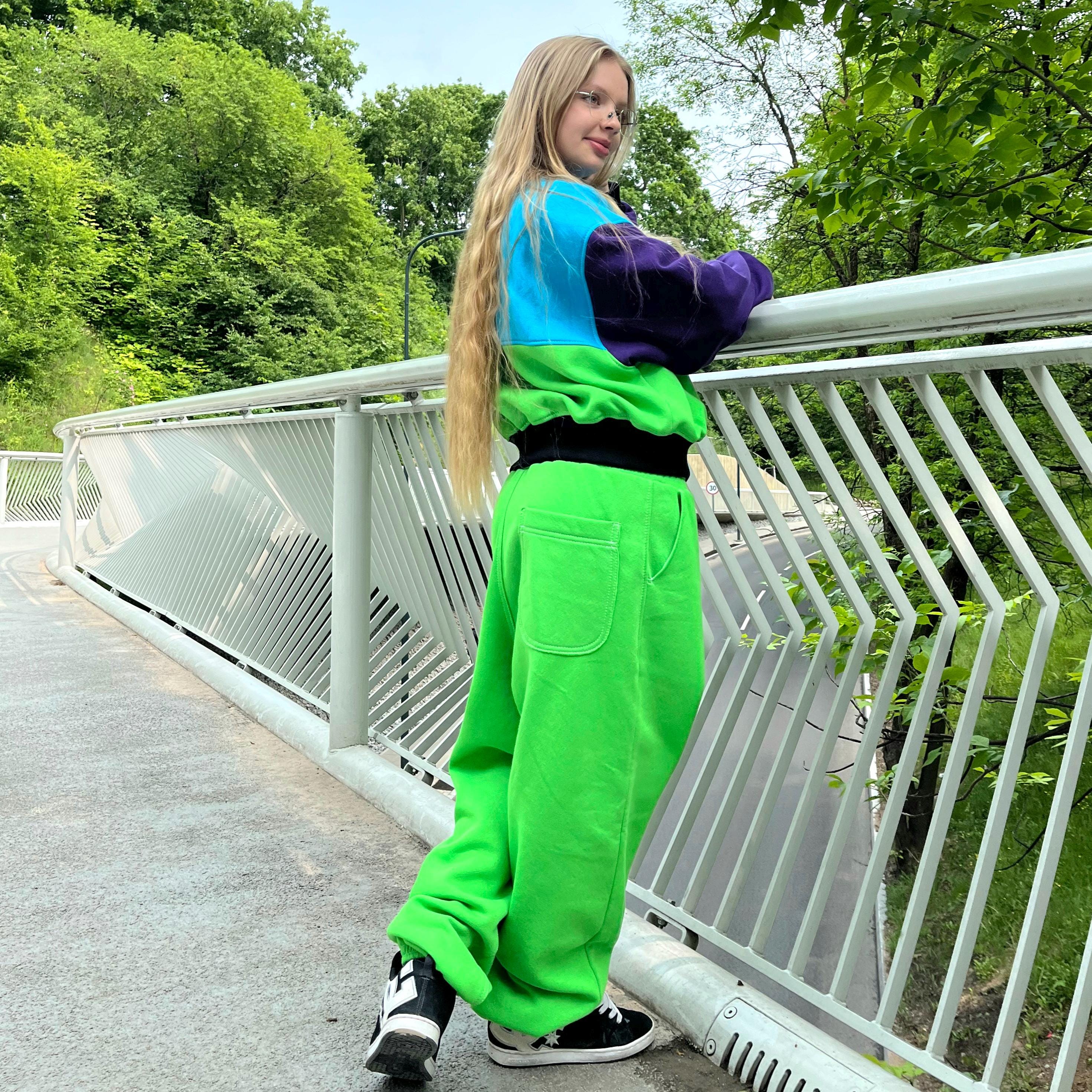 Baggy Green Sweatpants, Man Pants, Women Green Pants, Green