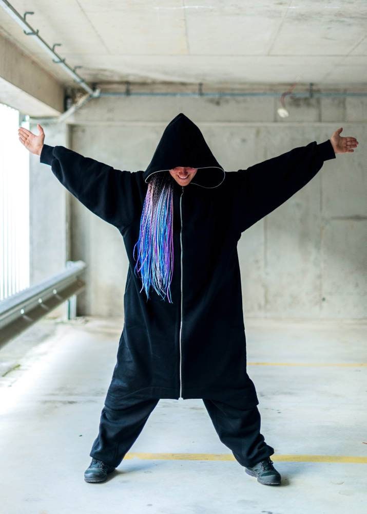 Black Long Big Hood Hoodie, Black Oversized Maxi Zip Hoodie Black Long Big Hood Hoodie, Black Oversized Maxi Zip Hoodie