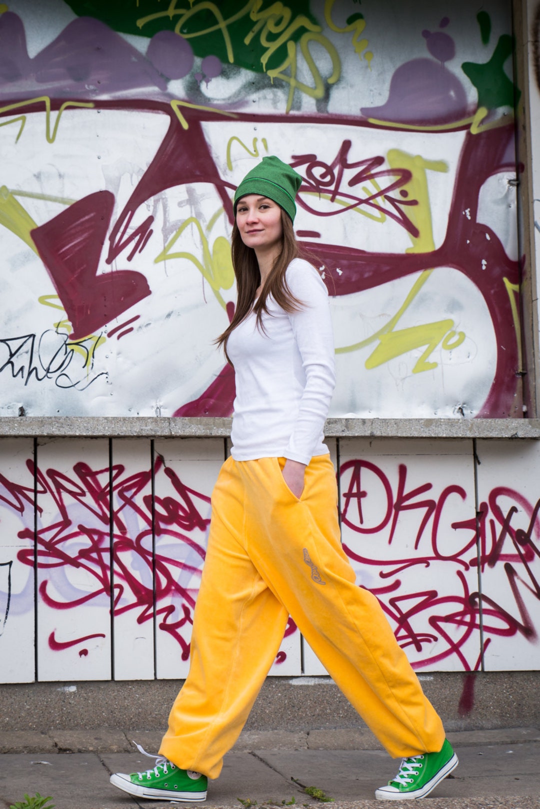 Yellow Cotton Pants Unisex Yellow Velour Pants Baggy Loose Etsy