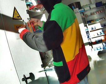 Rasta Zip Hoodie, Men Long Rasta Hoodie, Women Rasta Hoodie, Colored hoodie, oversized hoodie, big hood, High quality material // Hoodie