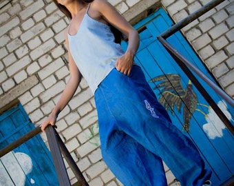 Loose Linen pants, Baggy Unisex Blue Linen Pants, Yoga pants // Harem pants // Light blue pants // Linen trousers