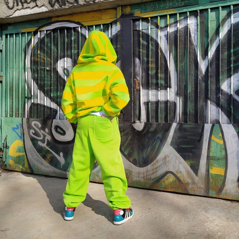 Bright Green Pants, Green sweatpants for woman man, Drop crotch loose pants, Sweats, Yellow cotton trousers, Plus size clothing image 3