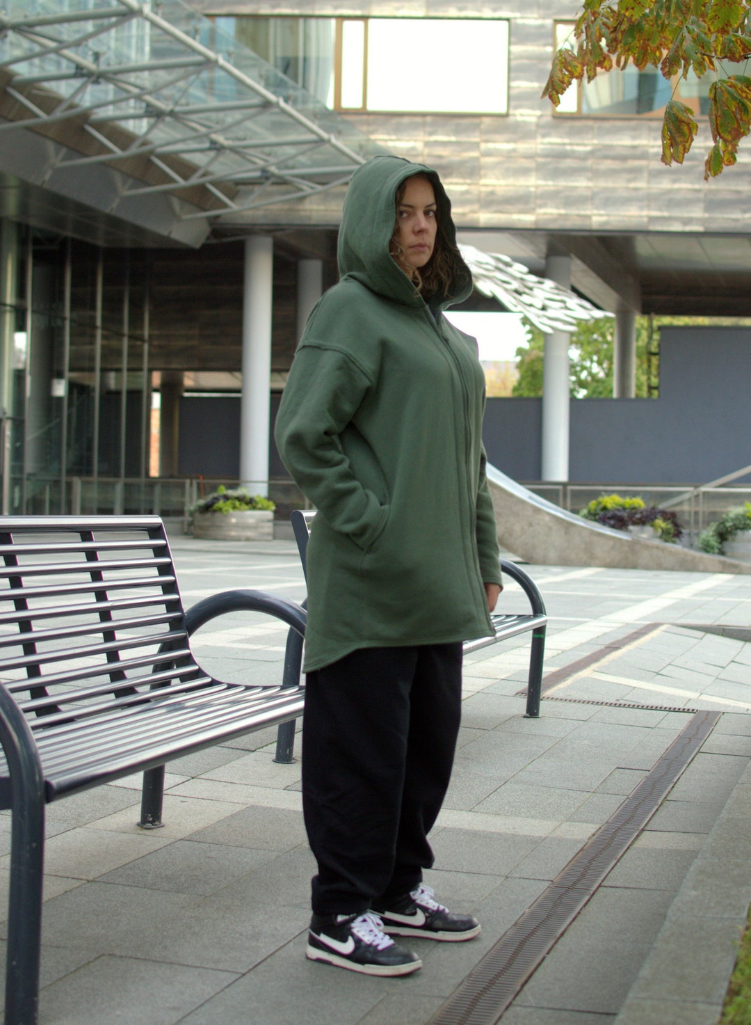 Khaki oversized hoodie sale