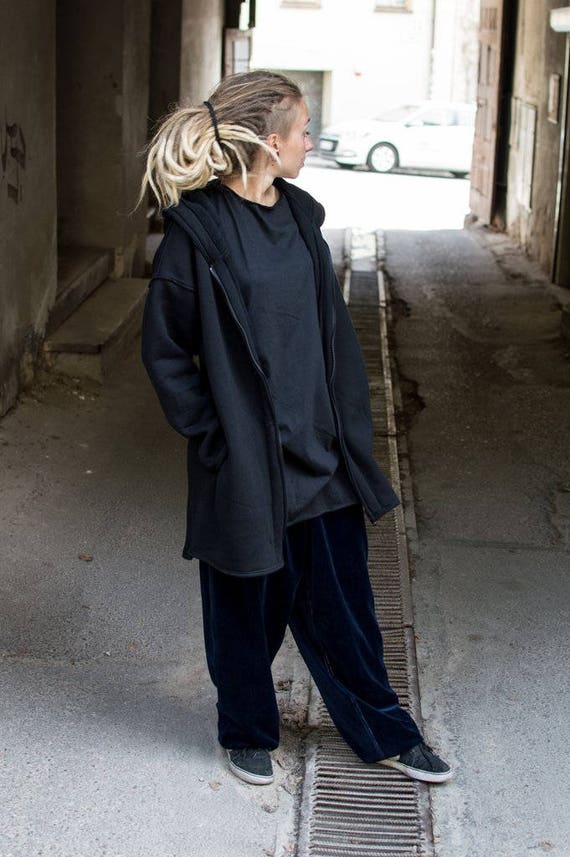 Black Big Hood Hoodie for Man Woman, Black Oversized Zip Black Big Hood Hoodie for Man Woman, Black Oversized Zip