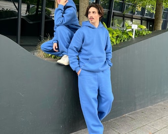 Deep Blue Cotton Hoodie: Handmade Pullover Sweatshirt