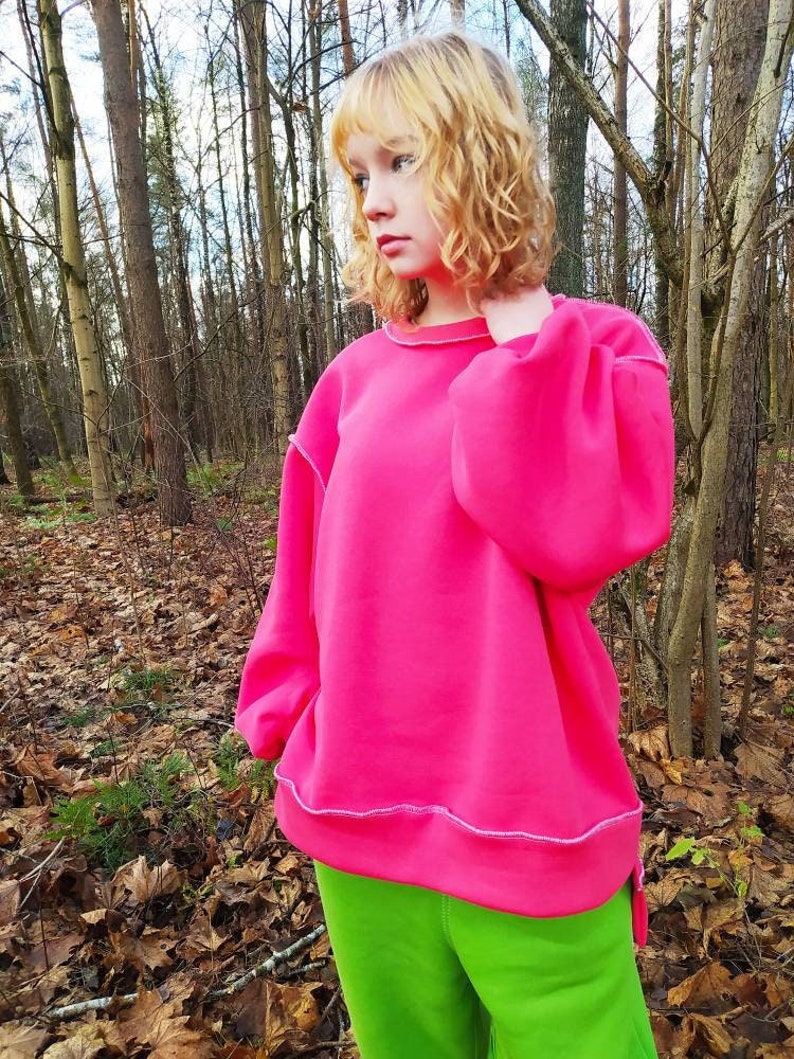 Women's Pink baggy Sweatshirt, Oversized cotton sweater for women, Streetwear Pullover image 1