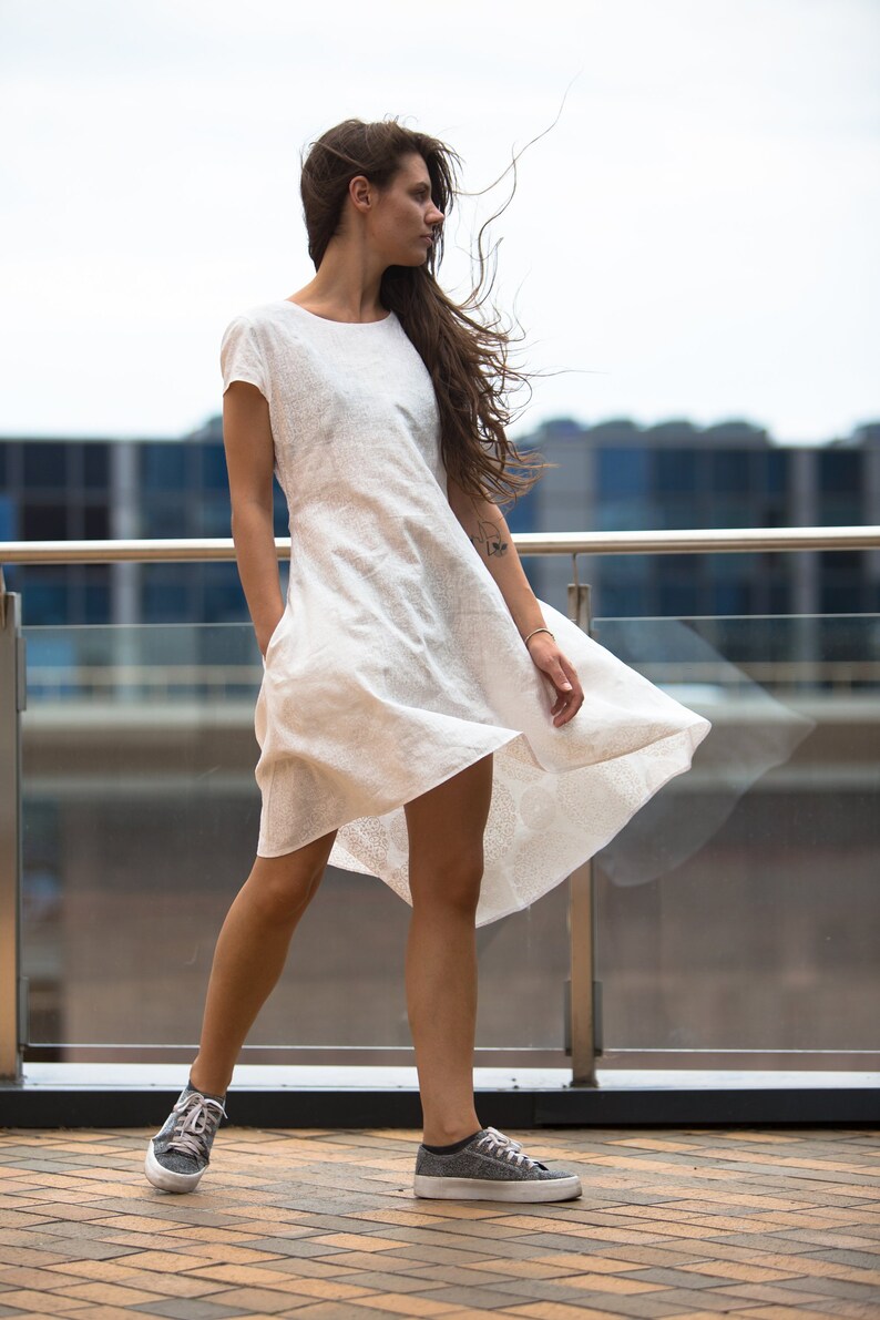 White Mandala Linen Dress Bohemian Linen Dress Wedding Linen Etsy