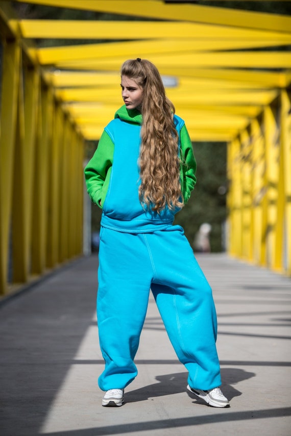 Oversize Sweatpants, Ocean Blue Sweatpants, Baggy Blue Cotton