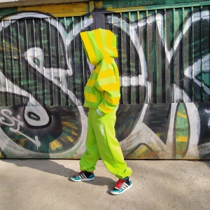 Bright Green Pants, Green sweatpants for woman man, Drop crotch loose pants, Sweats, Yellow cotton trousers, Plus size clothing image 2