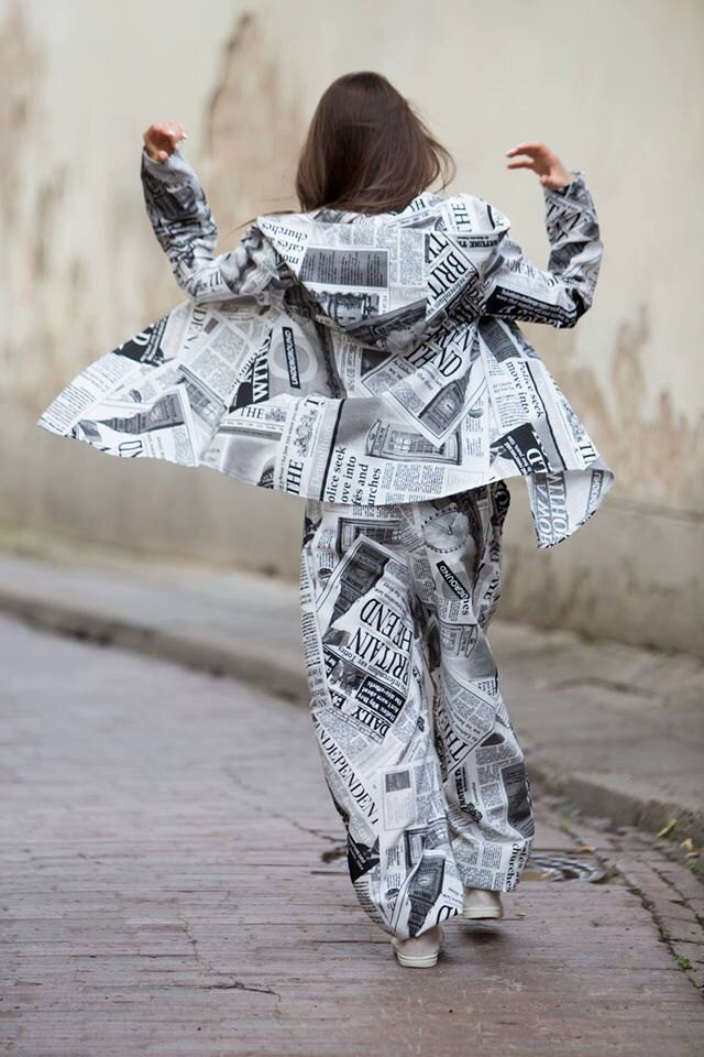 Newspaper Print Jacket for Women Newspaper Oversized Cotton Etsy