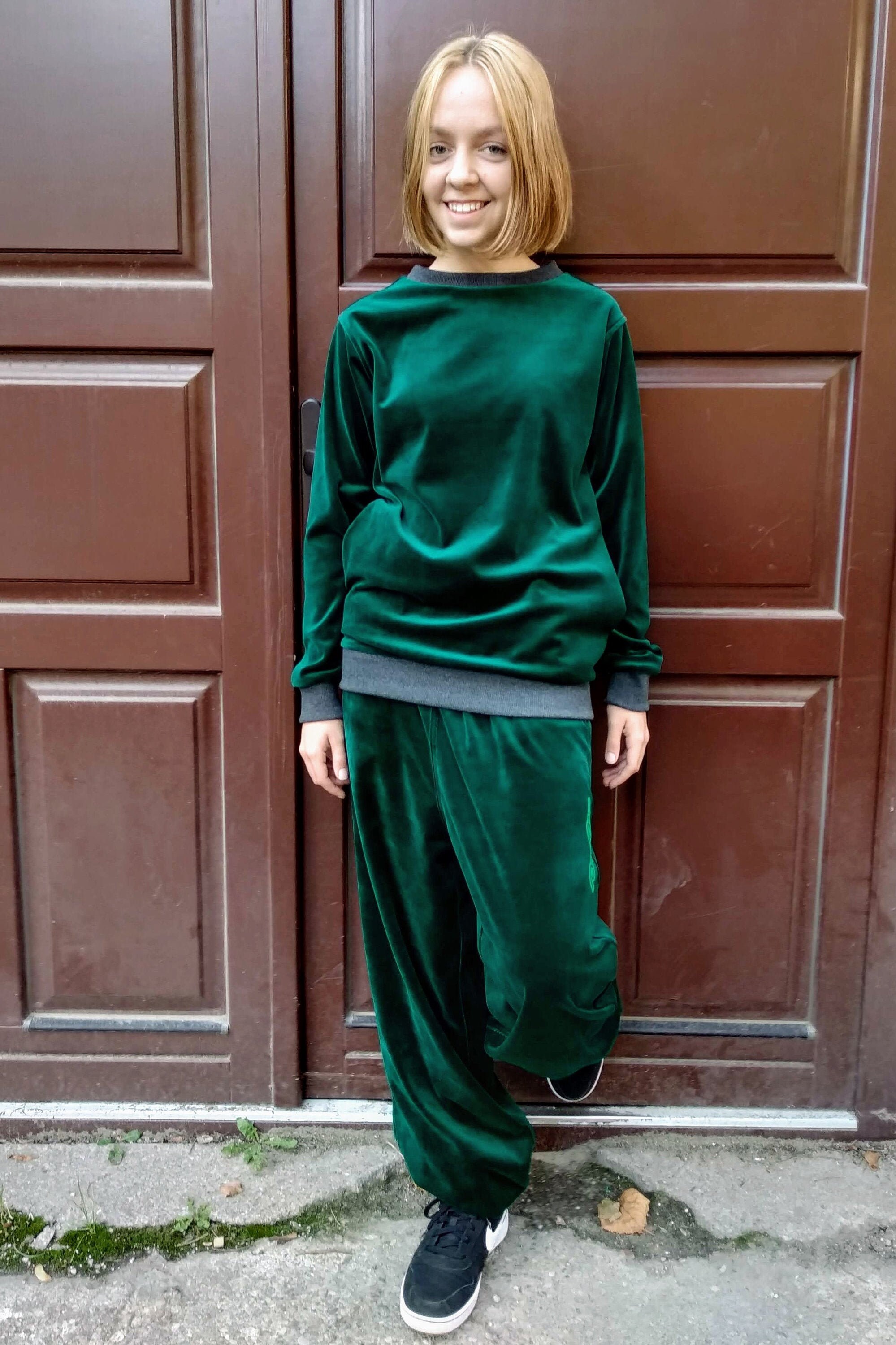 Green velour sweatshirt hotsell