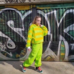 Bright Green Pants, Green sweatpants for woman man, Drop crotch loose pants, Sweats, Yellow cotton trousers, Plus size clothing image 6