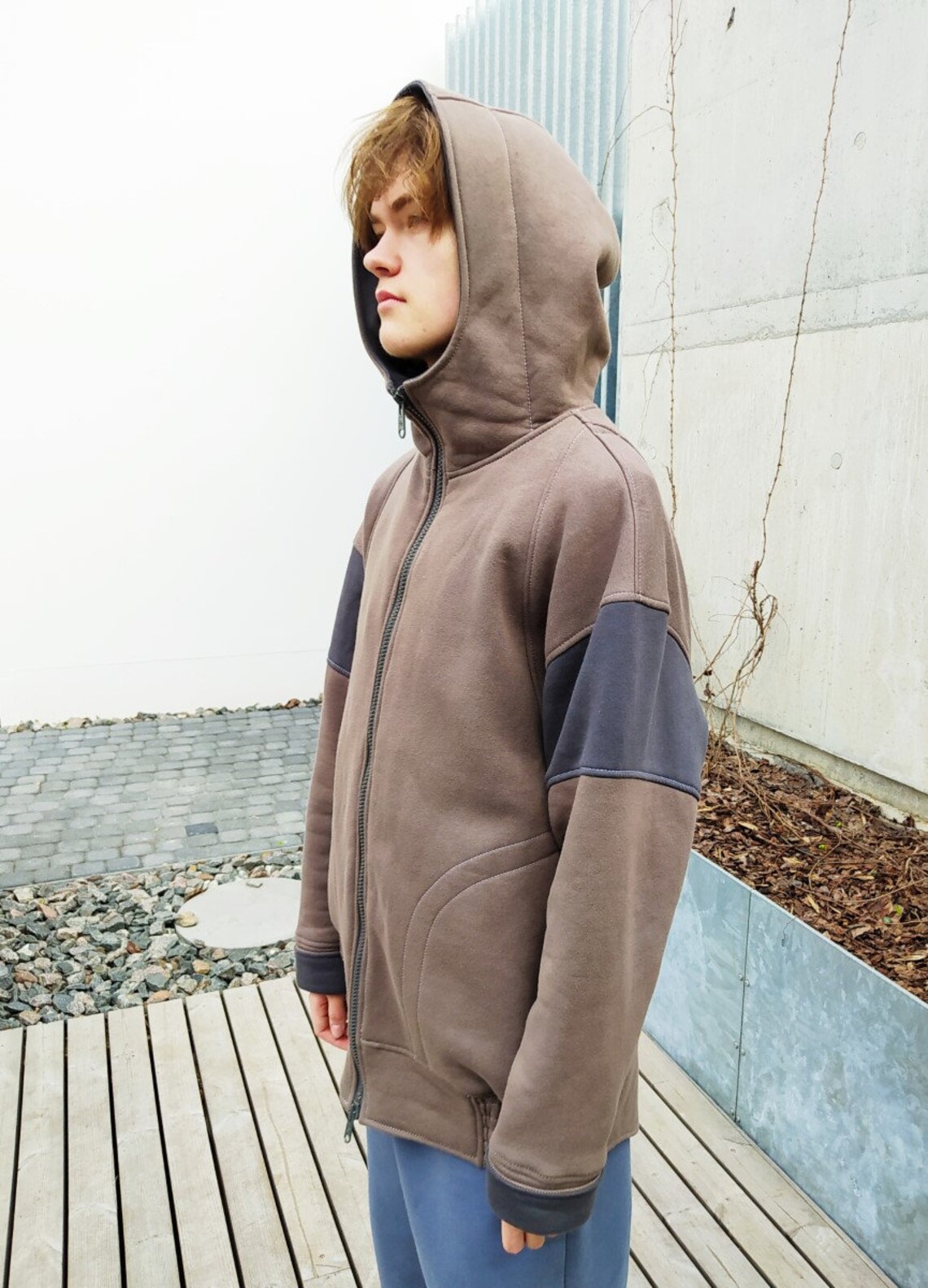 Light Brown and Deep Gray Zip Hoodiebrown Hoodie Women Men - Etsy