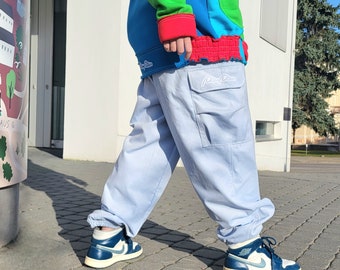 Blue Corduroy Baggy Pants: Unisex Drop Crotch Trousers