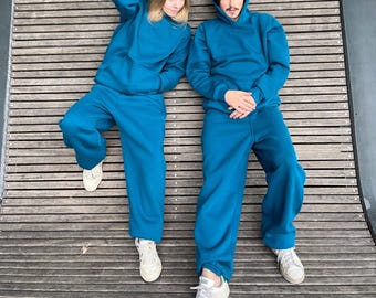 Dark Teal Blue Cotton Hoodie: Handmade Unisex Sweatshirt
